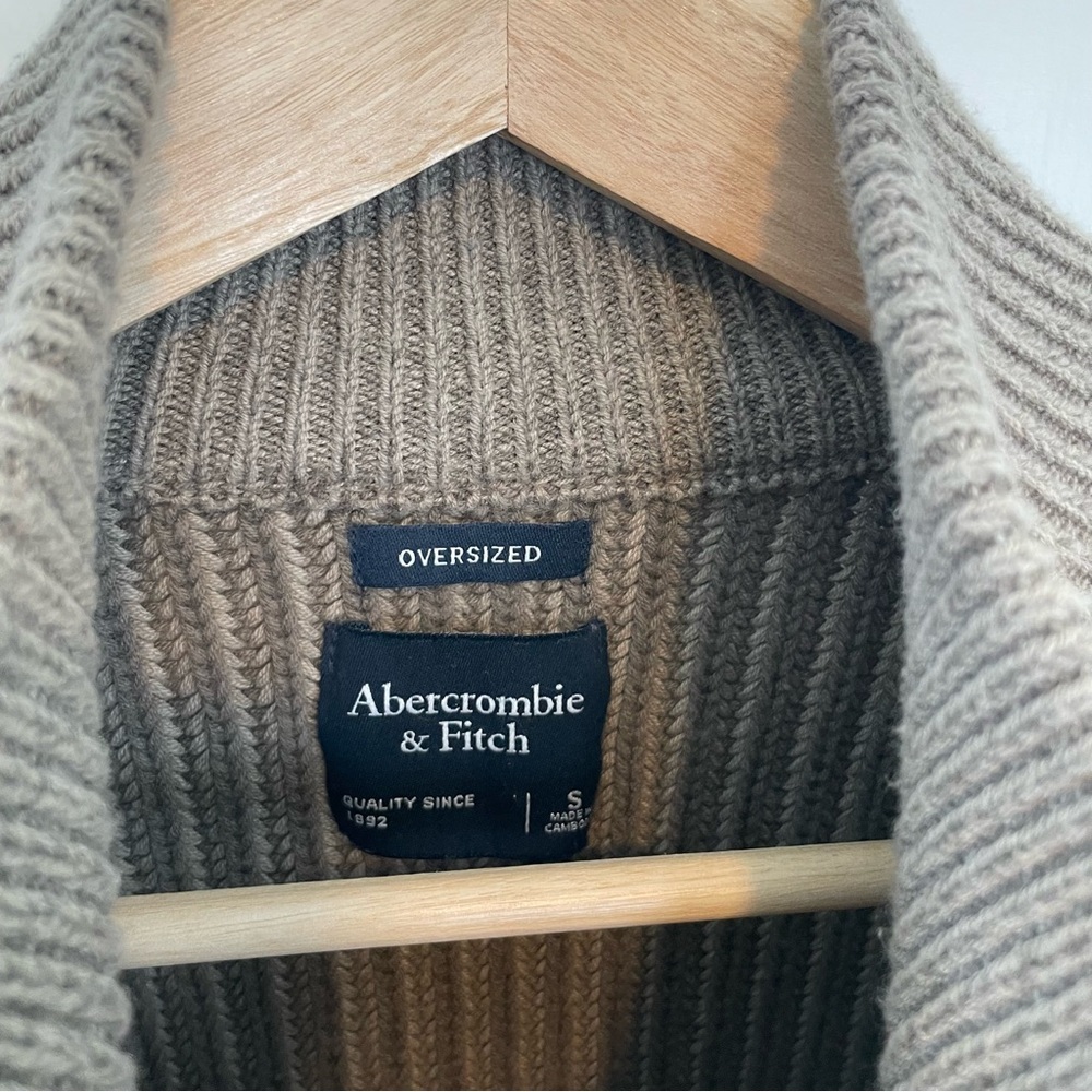 Abercrombie & Fitch Men's Taupe Quarter Zip Knit Oversized Sweater Sz S - Picture 4 of 7